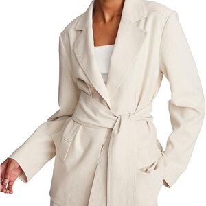 Creamy Winter White Belted & Tailored Professional Blazer Stretch Jacket Size 8